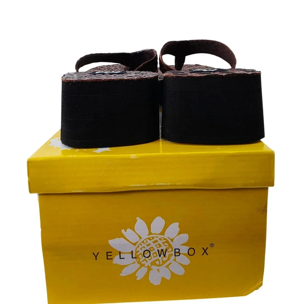 Yellow Box Toga Brown Croc Embossed Leather Platform Flip Flop Sandals Womens 7 - Picture 6 of 10